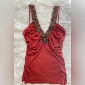 B SHARP Y2K Elegant Orange Embellished Women's Top Sz SM